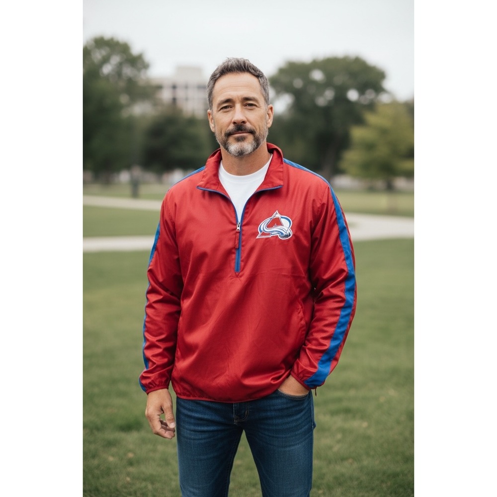 Colorado Avalanche NHL Carl Banks Red Blue Quarter Zip Pullover Jacket XXL
